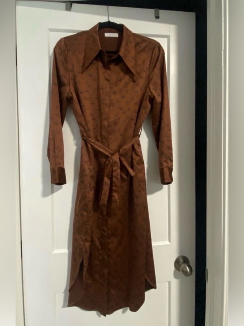 Oak & Fort Womens Size M Faux Silk Brown Midi Dress